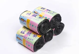 Black thickened garbage bags detail view, durable plastic trash bags for kitchen use.