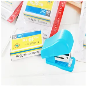 Mini stapler set with No.10 staples, cute portable stationery for school and office use.