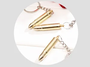 Metal bullet shaped ear pick keychain, creative brass pocket ear scoop keyring pendant.