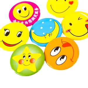 Cute smiley face tinplate pin badges set, colorful cartoon expressions button for backpacks.