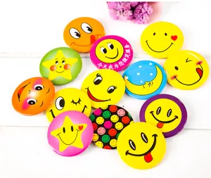 Cute cartoon smiley face tinplate badge set, colorful emotion brooch pins for kids.