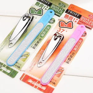 Stainless Steel Nail Clipper And File Kit Plastic Handle Manicure Trimmer Tool Cardboard Pack For Home Daily Grooming Unisex Care