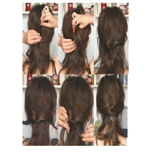 Hair styling tool detail showing step-by-step usage guide for magic hair insert pin set.