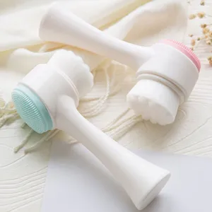 Brosse nettoyante pour le visage double face 3D avec poils doux et tête en silicone pour pores.