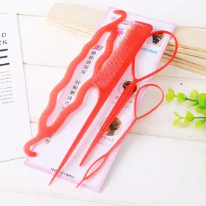 4-Piece Hair Styling Tool Set Plastic Braid Maker Pull Hair Pin and Comb for Easy Hairstyles