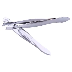 Stainless steel eyebrow tweezers for precise hair removal, professional makeup beauty tool.