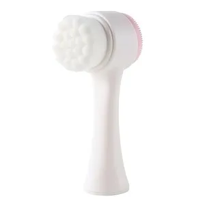 Brosse nettoyante pour le visage double face manuelle avec silicone doux pour les pores.