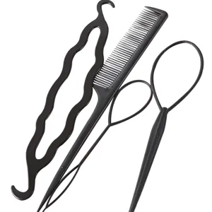 4-piece hair braiding tool set black plastic hair styling pins tail comb hair accessories