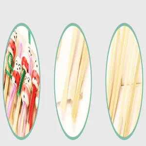 Natural bamboo ear pick detail showing cute doll head and colorful braided rope design.