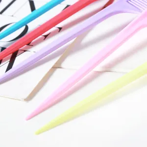 Professional hair styling tail comb set, colorful plastic tinting brushes for sectioning.