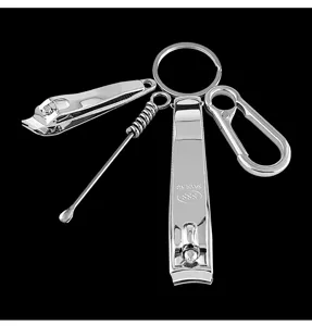 Stainless steel nail clipper set with keyring portable manicure tools detail view