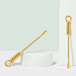 Gold threaded metal ear pick and earwax removal tool professional home cleaning main view