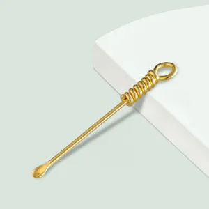Gold metal spiral ear pick, professional household earwax removal tool and cleaning spoon.