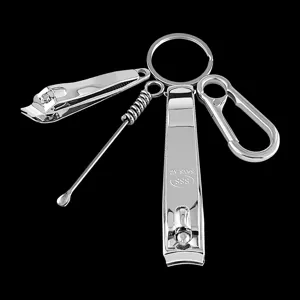 Stainless steel nail clipper set keychain portable multi-functional manicure ear pick tool.