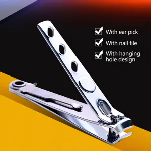 Stainless steel nail clipper with file and hole design for home daily personal care use.