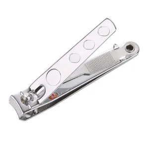 Stainless steel nail clipper featuring a patterned lever and built-in nail file tool.