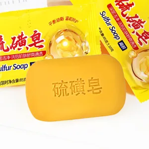 Yellow sulfur soap bar for deep cleansing and oil control, ideal for daily face and body care.