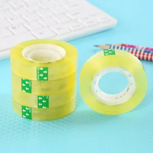 Transparent adhesive tape rolls for office and school stationery use, clear and high viscosity.