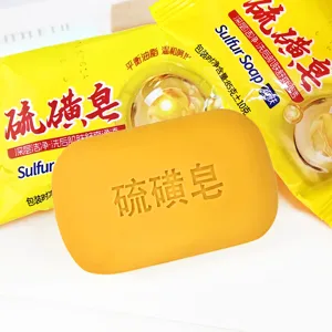 Household sulfur soap for deep cleansing and oil control, solid bar soap with packaging.