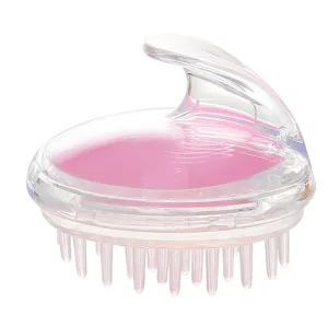 Clear silicone scalp massage brush with handle for hair washing and deep cleaning bath shower.