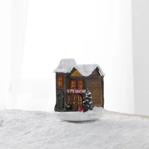 Decorative Christmas village resin fire station house ornament with artificial snow