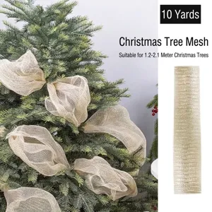 Metallic PP Mesh Ribbon Roll For Christmas Tree Decoration Holiday Wreath DIY Craft Gold Silver Red White Striped Decorative Mesh