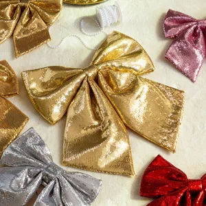 Large Christmas Sequin Bowknot Ornaments Glitter Gold Silver Red Pink EPE Cotton Stuffed Festive Hanging Decoration For Christmas Tree Home Party Decor