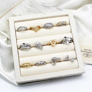 Gold Silber Vergoldetes Kupfer Mikro Eingelegt Strass Stern Geometrisch Offen Verstellbar DIY Perle Ringfassung Für Damen Schmuckzubehör
