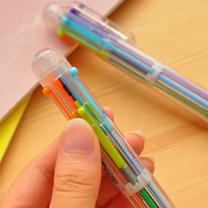 Bolígrafo multicolor creativo con cuerpo transparente y recambios de tinta vibrantes.