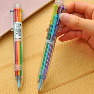 bolígrafo multicolor de 6 colores tipo pulsador bolígrafo de papelería transparente