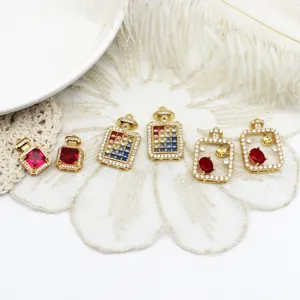 18K Gold Plated Copper Zirconia Perfume Bottle Pendant DIY Jewelry Making Accessories With Artificial Pearl For Necklace Sweater Chain Charm