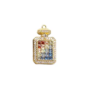 Elegant 18K gold plated perfume bottle pendant encrusted with colorful cubic zirconia