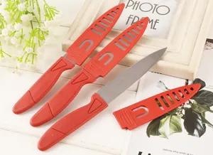 Stainless steel fruit knife set with protective sheath red kitchen fruit peeling knife tool