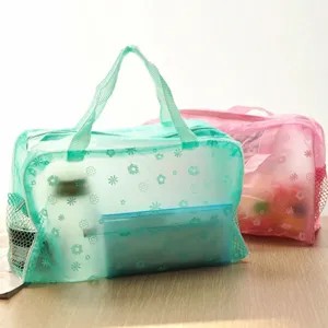Bolsa de Aseo de PVC Impermeable Transparente para Viaje Bolsa de Cosméticos Maquillaje Lindo Estampado Floral Organizador para Mujeres