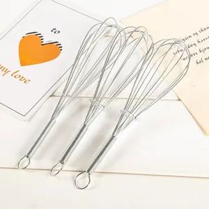 Manual Stainless Steel Egg Whisk Kitchen Baking Tool Spring Handle Wire Whisk Egg Beater For Home Baking Cooking
