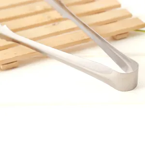 Stainless steel ice tong kitchen food bread BBQ tong bar tool main product view display.