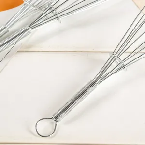 Manual stainless steel wire egg whisk with spring handle for kitchen baking tools and cooking
