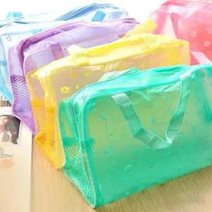 Bolsa de aseo de viaje impermeable de PVC con estampado floral, neceser transparente portátil.
