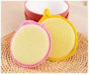 Round double-sided dishwashing sponge kitchen cleaning pad pot scrub mesh scouring tool