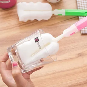 Spazzola per tazze in spugna con manico lungo per biberon thermos e bicchieri pulizia.