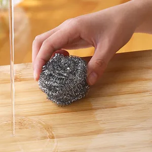 Stainless steel dishwashing sponge scrubber for kitchen pot cleaning, durable and rustproof.