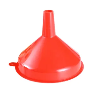 Embudos de plastico rojo con ojal para liquidos de cocina y uso domestico diario practico.