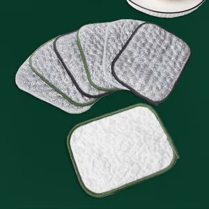 Close up detail showing texture and double layer edge of the silver wire dishwashing cleaning cloth