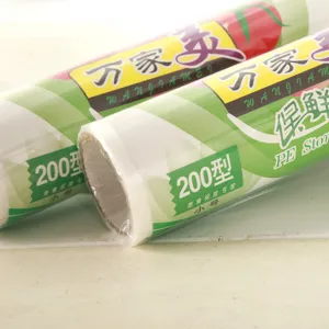 Household PE plastic wrap rolls for food storage, microwave safe and durable kitchen film.