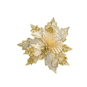 Sparkling champagne gold artificial Christmas flower with sequins for tree decor