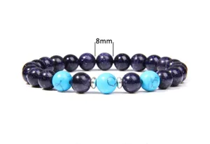 8mm Blue Sandstone Turquoise Yoga Bracelet Beaded DIY Jewelry Fashion Charm Bracelet