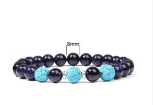 8mm Blue Sandstone and Turquoise Lava Stone Yoga DIY Beaded Bracelet Fashion Jewelry