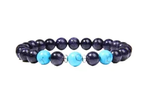 Blue sandstone and turquoise beaded yoga bracelet with metal spacers for daily wear accessory