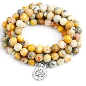 Bracelet et Collier de Perles Mala en Agate Pierre Naturelle Avec Pendentifs Lotus et Bouddha en Alliage Bijou de Yoga Unisexe