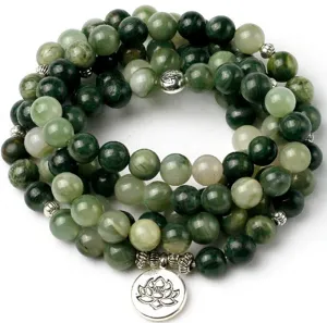 108 perles bracelet mala en pierre verte yoga perles de prière collier avec lotus argent